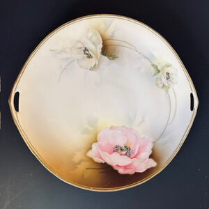 ROYAL RUDOLSTADT PRUSSIA Flowers Hand Painted Cake Plate Porcelain VTG/Antique